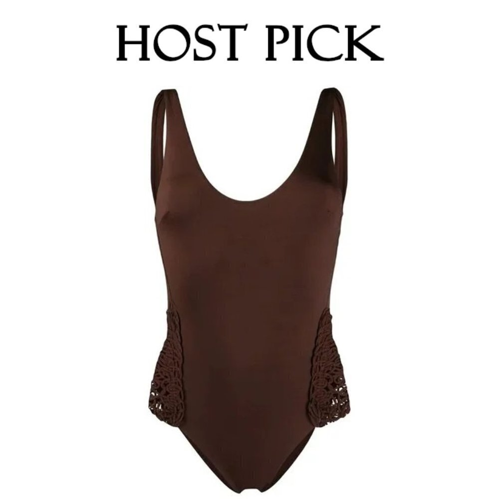 NWT La Perla brown macrame accented one piece swimsuit, 34B